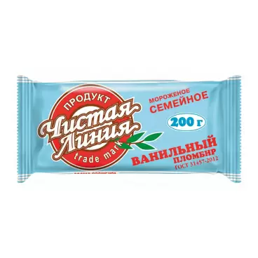 Изображение товара Мороженое Пломбир Чистая Линия Семейное Ванильное 200г