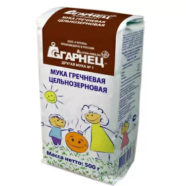 Изображение товара Мука Гречневая Гарнец Цельнозерновая без Глютена 500г Изображение товара Мука Гречневая Гарнец Цельнозерновая без Глютена 500г
