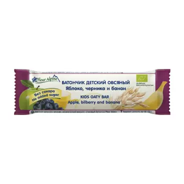 Изображение товара Батончик Fleur Alpine Organic Овсяный Яблоко Черника 23г