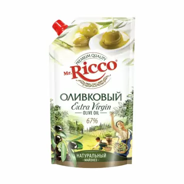 Изображение товара Майонез Mr.Ricco Оливковый Extra Virgin 67% 400г дой-пак