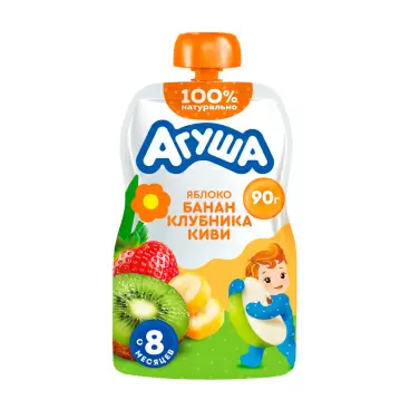 Изображение товара Пюре Агуша Яблоко Банан Клубника Киви 90г дой-пак