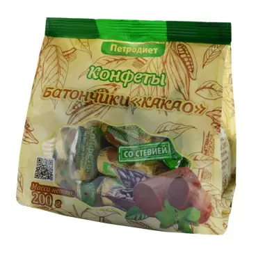 Изображение товара Конфеты Петродиет Батончики Какао со Стевией 200г
