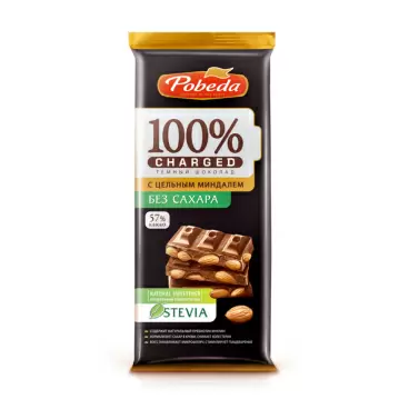 Изображение товара Шоколад Pobeda Темный с Цельным Миндалем без Сахара 90г
