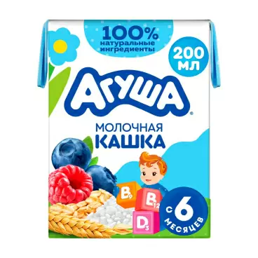 Изображение товара Кашка Агуша Молочно-Злаковая Черника Малина 200мл