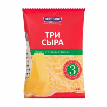 Изображение товара Сыр Тертый Киприно Три Сыра 45% 200г