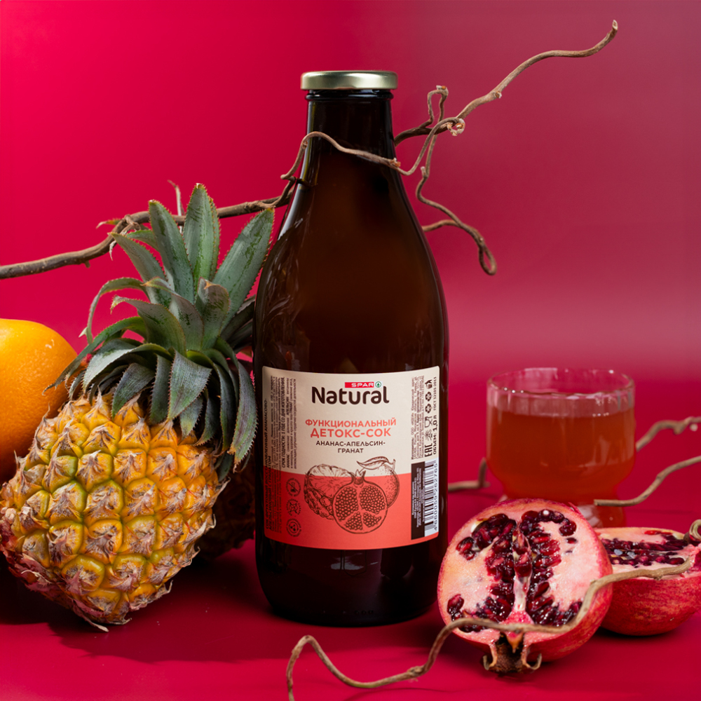 Изображение товара Сок Детокс SPAR NATURAL Ананас Апельсин Гранат 1л
