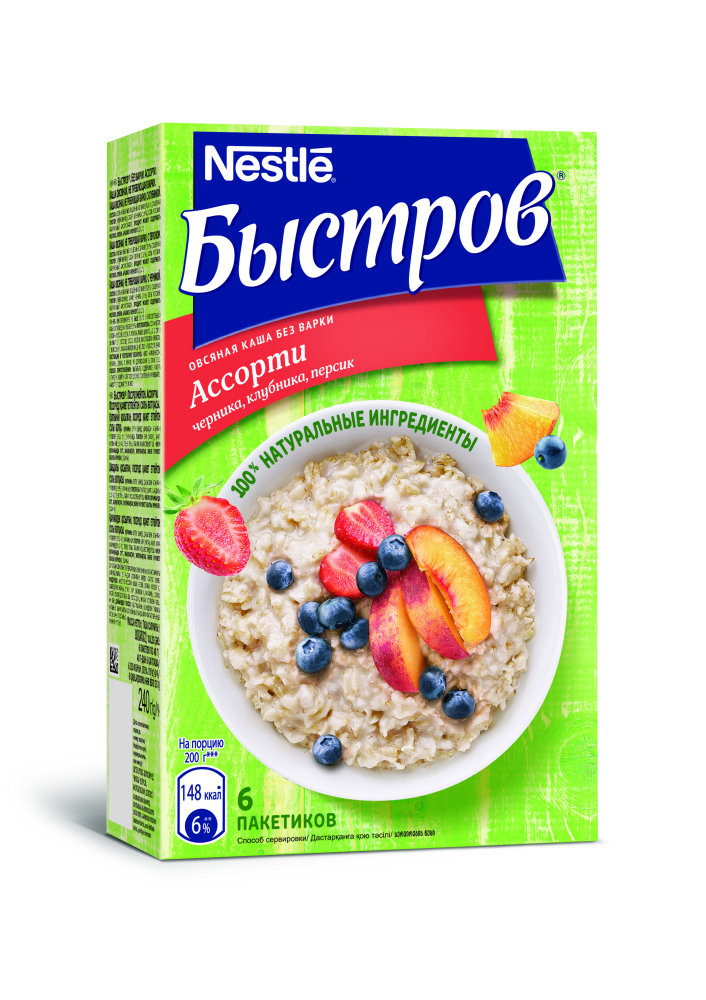 Изображение товара Хлопья Овсяные Быстров Черника Клубника Персик 240г