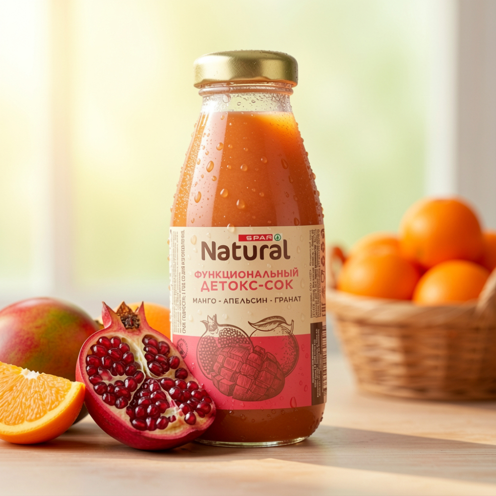 Изображение товара Сок Детокс SPAR NATURAL Манго Апельсин Гранат 0,3л