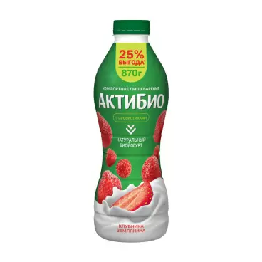 Изображение товара Биойогурт Питьевой Актибио Клубника Земляника 1,5% 870г