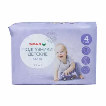 Изображение товара Подгузники SPAR Детские Maxi №4 7-18кг 64шт