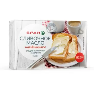 Изображение товара Масло Сливочное SPAR Традиционное 82,5% 350г