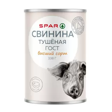 Изображение товара Свинина Тушеная SPAR ГОСТ Высший Сорт 338г