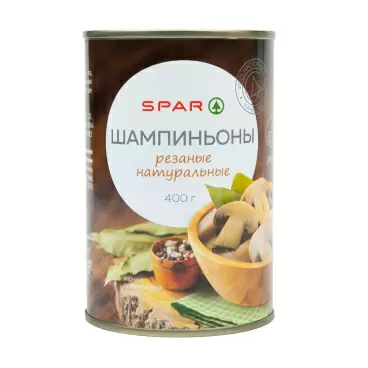 Изображение товара Шампиньоны SPAR Резаные Натуральные 400г ж/б Изображение товара Шампиньоны SPAR Резаные Натуральные 400г ж/б