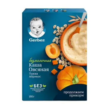 Изображение товара Каша Gerber Овсяная Безмолочная Тыква Абрикос 180г