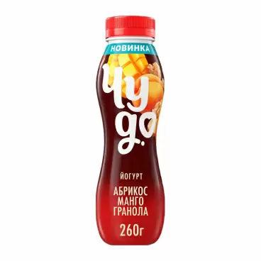 Изображение товара Йогурт Питьевой Чудо Абрикос Манго Гранола 2,2% 260г