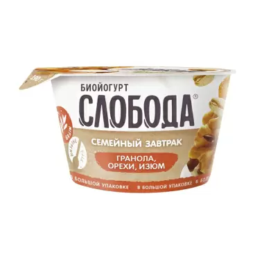 Изображение товара Йогурт Слобода Семейный Завтрак Гранола и Изюм 5% 190г