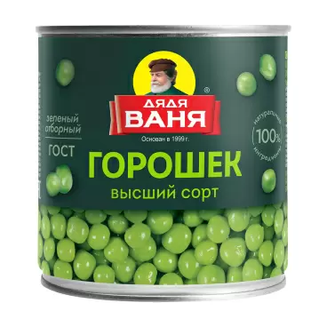 Изображение товара Горошек Зеленый Дядя Ваня Отборный Высший Сорт 400г ж/б