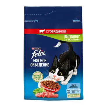 Изображение товара Корм Сухой для Кошек Felix Мясное Объедение Говядина 3кг