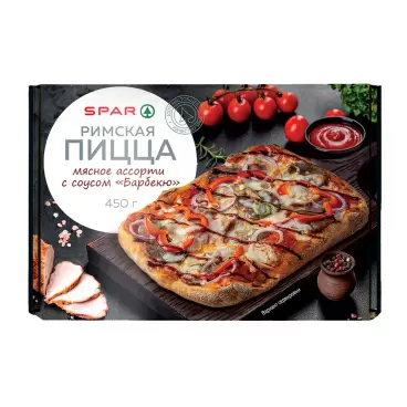 Изображение товара Пицца Римская SPAR Мясное Ассорти с Соусом Барбекю Зам 450г