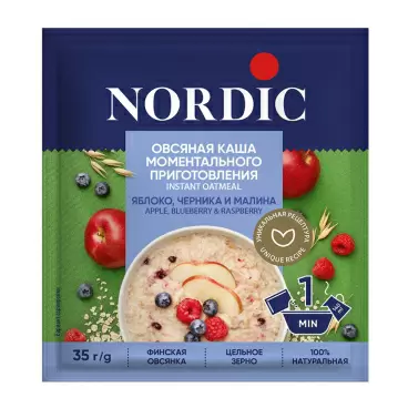 Изображение товара Каша Nordic Овсяная с Яблоком Черникой и Малиной 35г