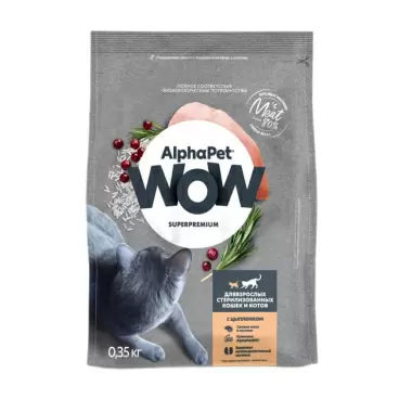 Изображение товара Корм для Стерилизованных Кошек Alphapet Wow Цыпленок 350г