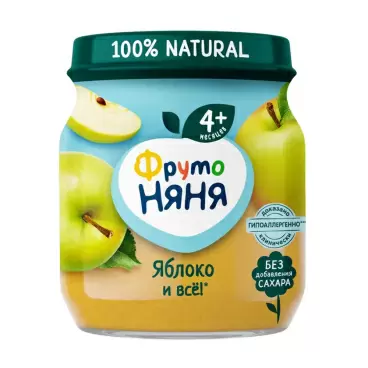 Изображение товара Пюре ФрутоНяня Яблоко Натуральное 100г Стекло Изображение товара Пюре ФрутоНяня Яблоко Натуральное 100г Стекло